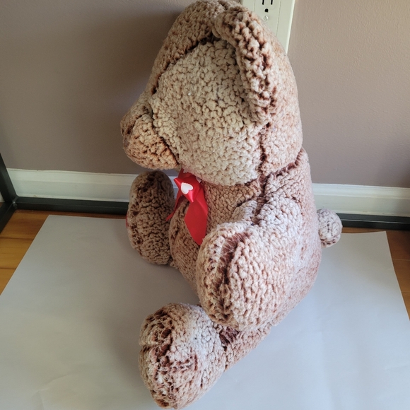 Teddy Bear Stuffed Animal Red Paws,Bow /Brown 18"in Polyester Oversized - Picture 3 of 11